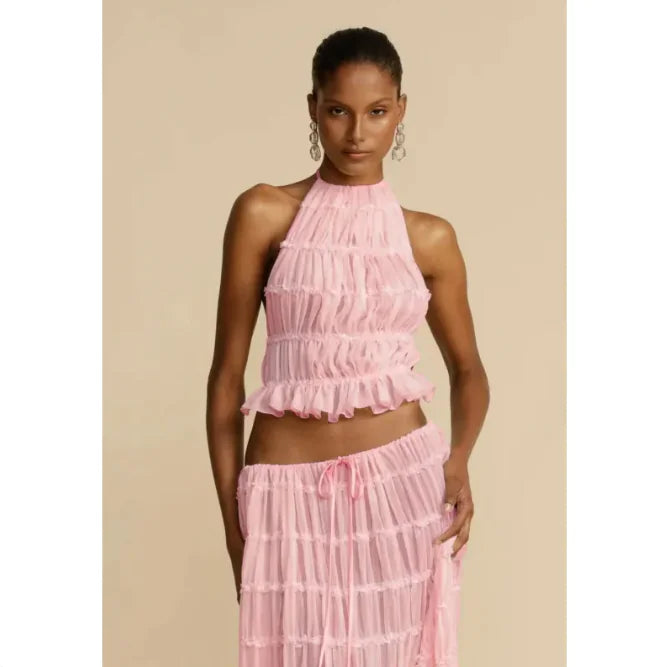 Lorea 2-Piece Backless Halter Top & Pleated Dress